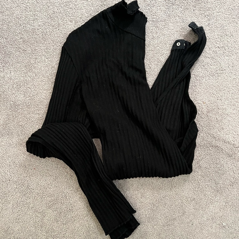 Black turtleneck body suit, ribbed material